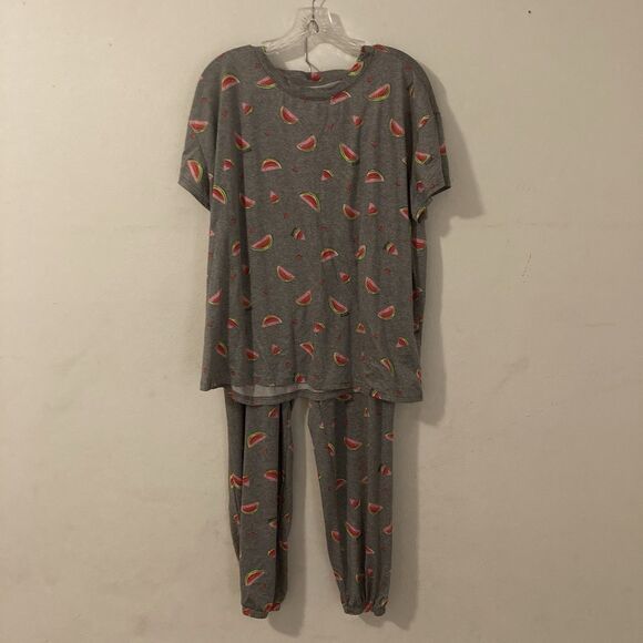 JOYSPUN Heather gray pink watermelon 2pc top and pants pajama set XL 16-18 - Picture 1 of 11